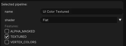 Impostazioni della pipeline per la UI Color Textured Pipeline