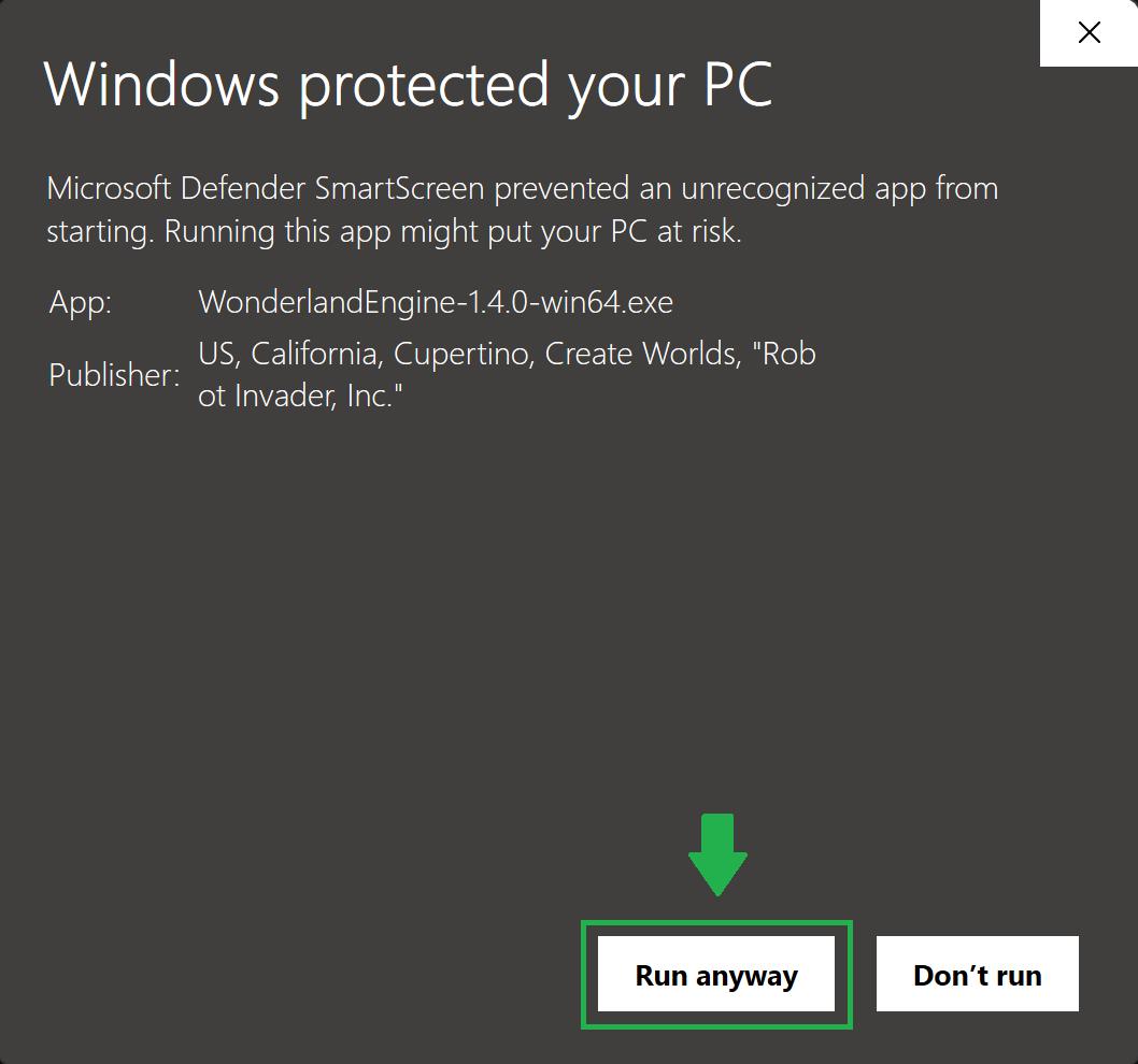 Windows Installer SmartScreen - Run Anyway.