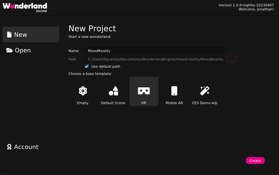 Screenshot: Getting Started - Project Wizard
