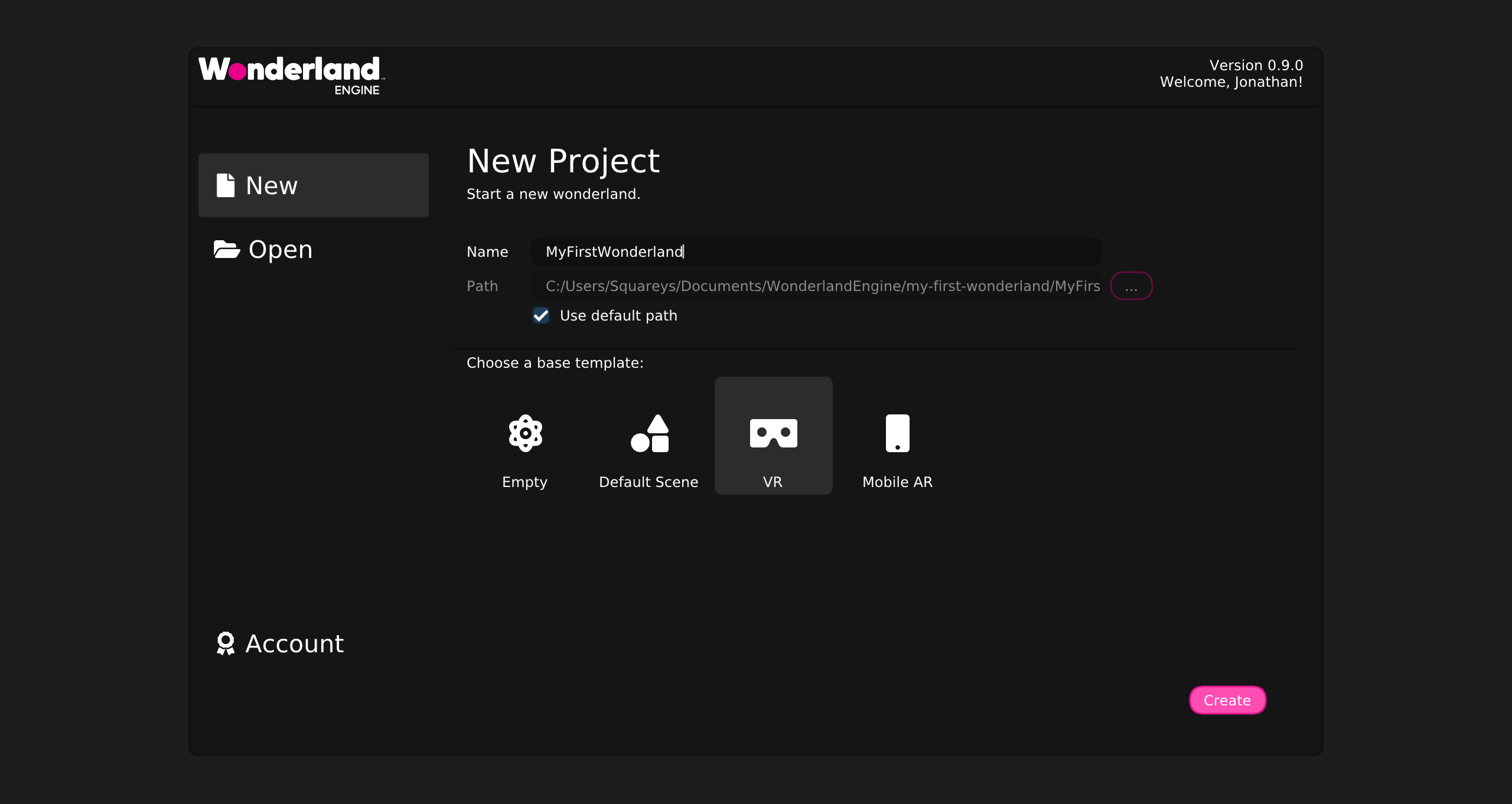 Screenshot: Getting Started - Project Wizard