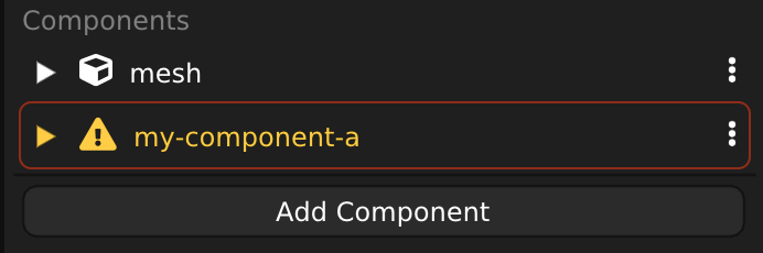 Example of missing components warning in Wonderland Engine