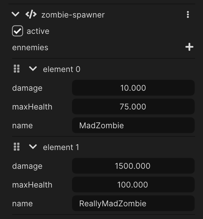 ZombieSpawner component in Wonderland Editor
