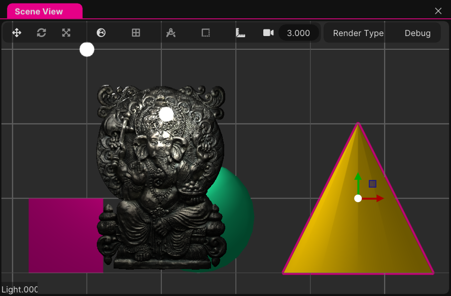 Screenshot: Orthographic projection in the scene view.