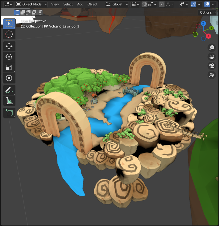 Screenshot: Blender showing model with light baked to vertex colors